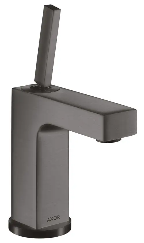 Edelstahl Waschbeckenarmatur mit hochgezogenem, quadratischem Hebel und modernem Design, ideal für stilvolle Badezimmer.